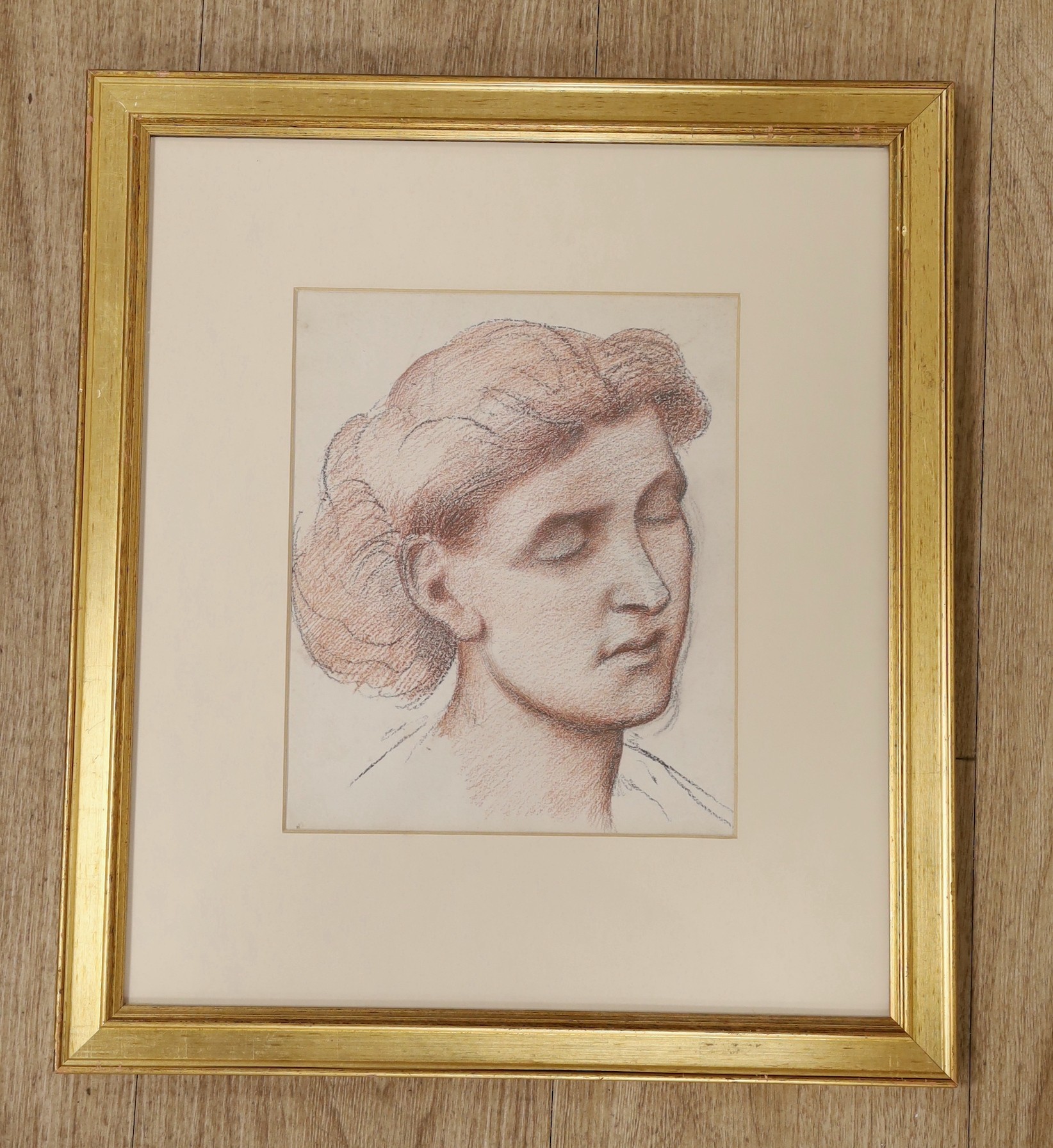 Attributed to Evelyn de Morgan (1855-1919), conté crayon, Head of a maiden, 24 x 20cm